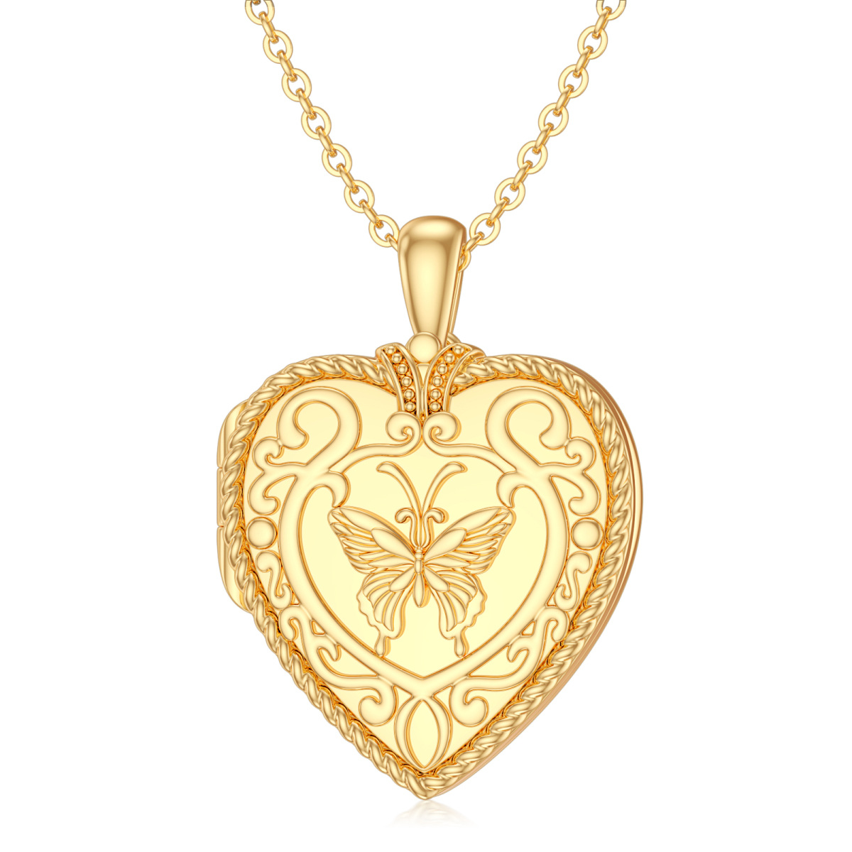 10K Gold Butterfly & Heart Personalized Photo Locket Necklace-1