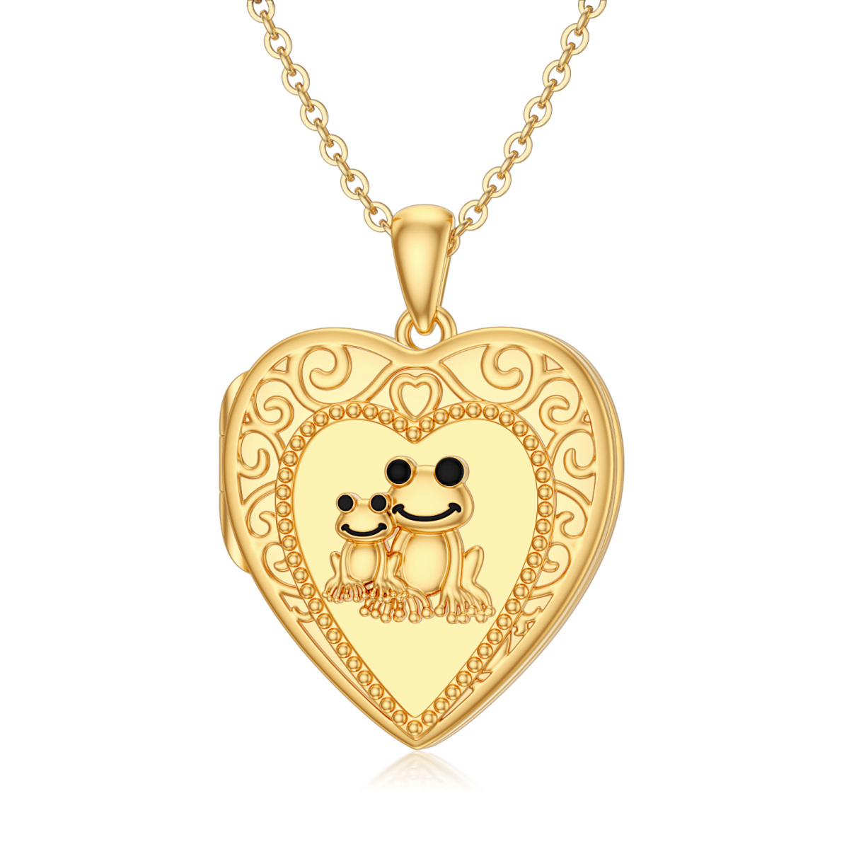 Collar de oro de 10 quilates rana corazón personalizado grabado foto colgante-1