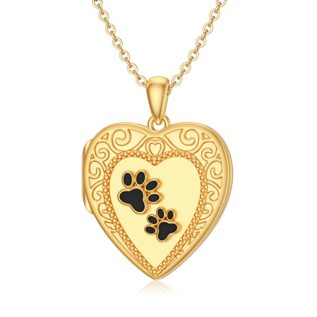 10K Gold Paw & Heart Pendant Personalized Photo Locket Necklace-0