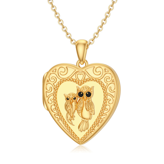 14K Gold Owl & Personalized Photo Personalized Photo Locket Necklace-0