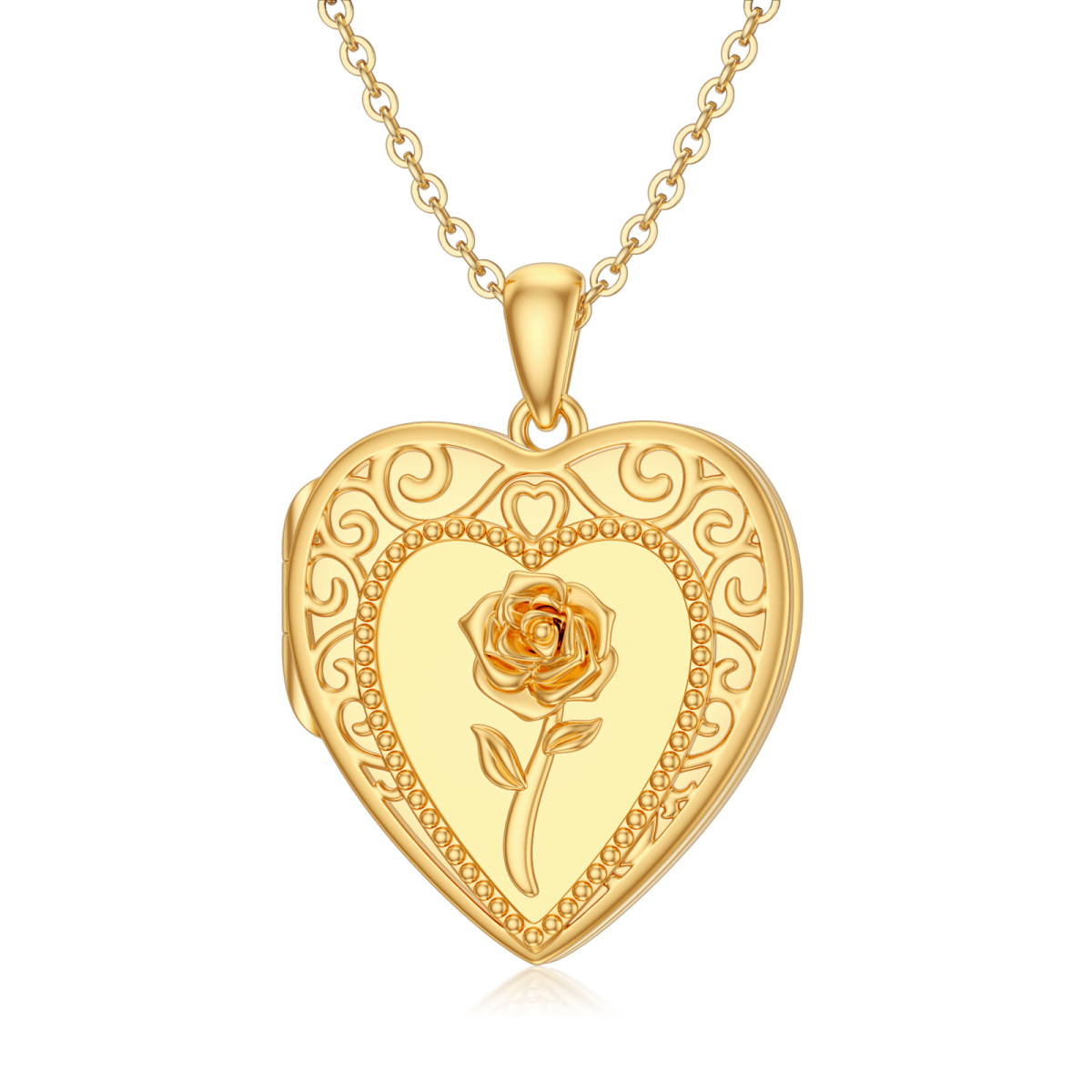 10K Gold Rose Personalized Photo Locket Necklace-1