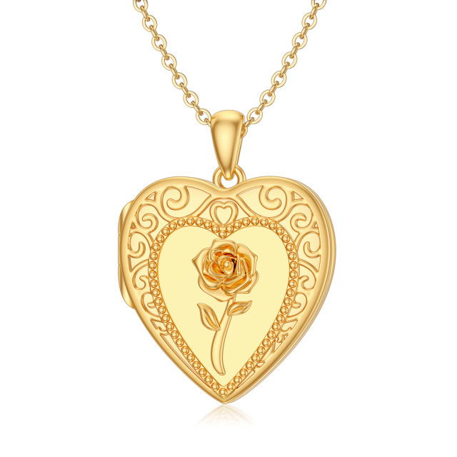 10K Gold Rose Personalized Photo Locket Necklace-0