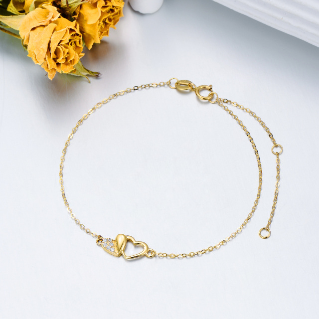 Pulsera de oro de 14 quilates con corazón de moissanita y colgante de corazón-3