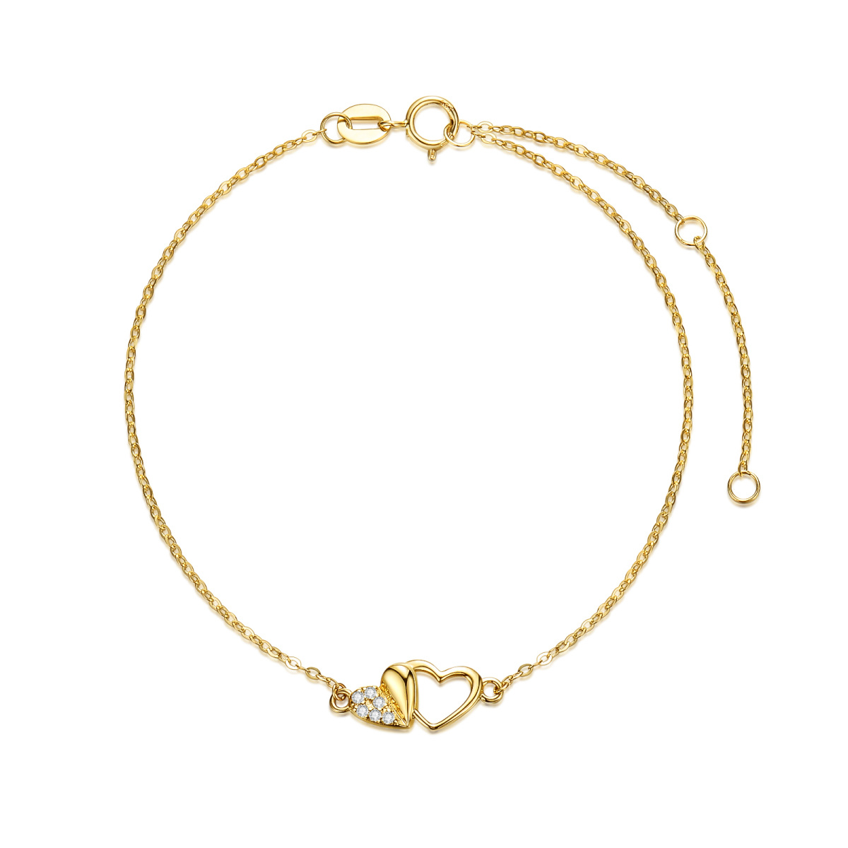 14K Gold Herz Moissanit Herz mit Herz-Anhänger-Armband-1