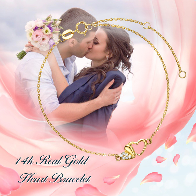 14K Gold Heart Moissanite Heart With Heart Pendant Bracelet-2
