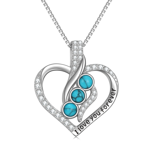 Sterling Silver Circular Shaped Opal Heart Pendant Necklace with Engraved Word-0
