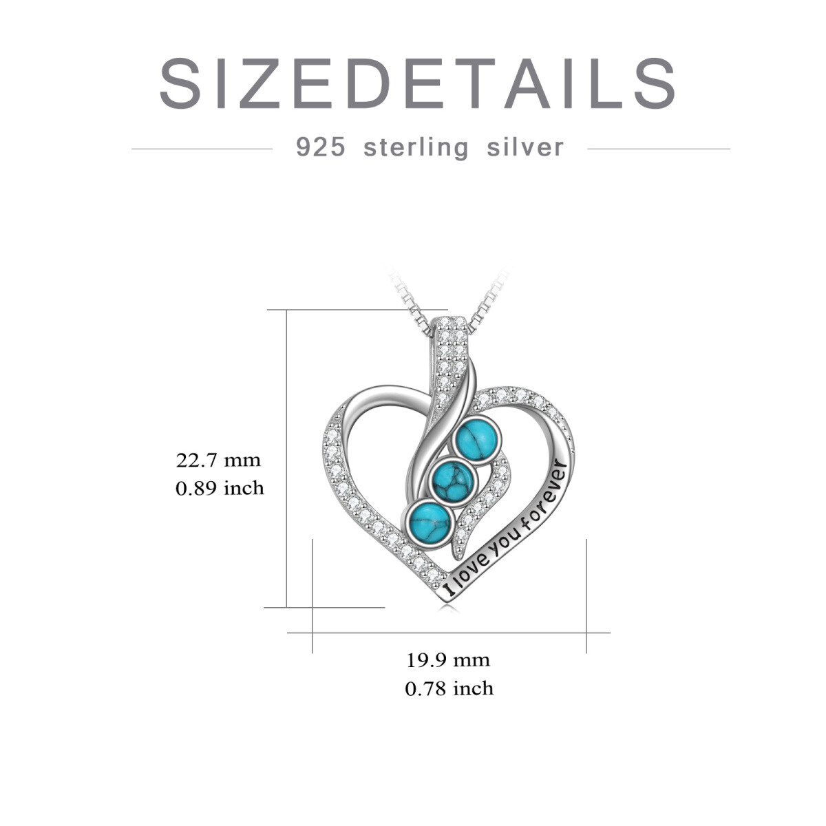 Sterling Silber kreisförmig Opal Herz Anhänger Halskette mit eingraviertem Wort-7
