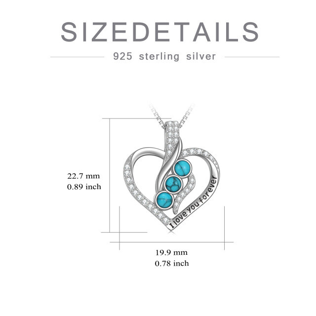 Sterling Silver Circular Shaped Opal Heart Pendant Necklace with Engraved Word-6