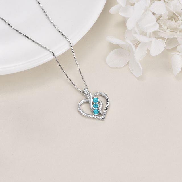 Sterling Silver Circular Shaped Opal Heart Pendant Necklace with Engraved Word-5