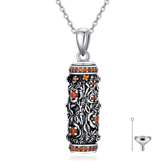 Rose Cylinder Cremation Jewelry Urn Necklace for Human Ashes in Sterling Silver