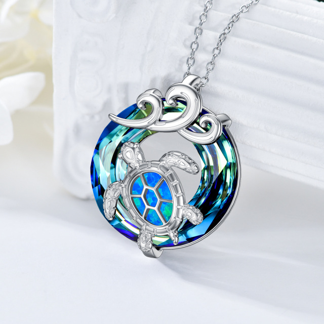 Collier en argent sterling avec pendentif tortue de mer et embruns en cristal de forme cir-3