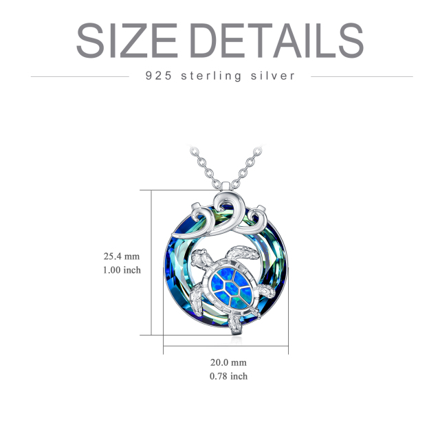 Sterling Silver Circular Shaped Crystal Sea Turtle & Spray Pendant Necklace-5