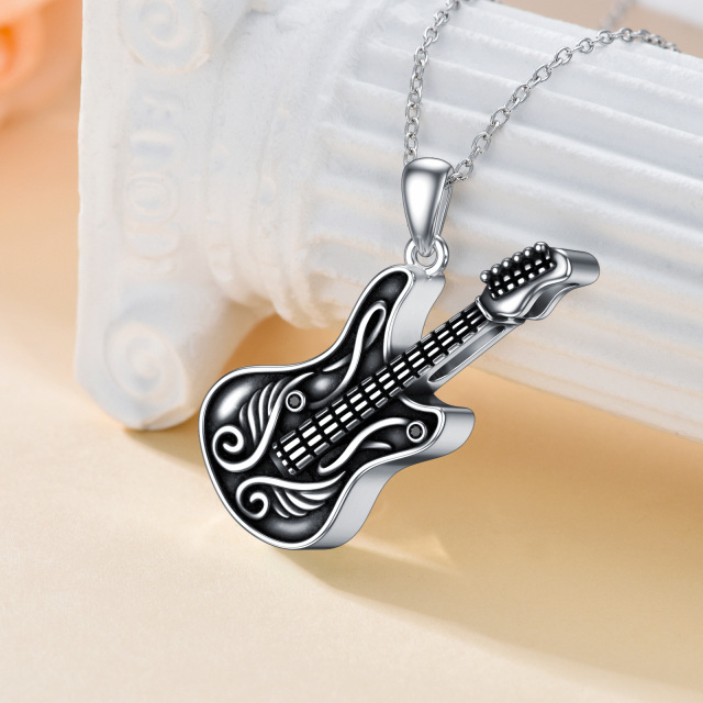 Sterling Silver Black Guitar & Angel Wing Urn Necklace for Ashes-2