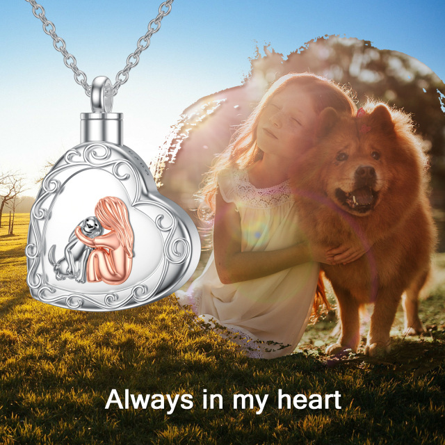 Sterling Silver Heart Dog & Heart Urn Necklace for Ashes with Engraved Word-3
