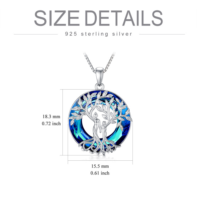 Sterling Silver Circular Shaped Sisters Tree Of Life Crystal Pendant Necklace-4