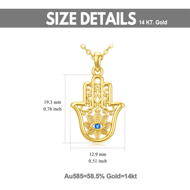 Colar com pingente de olho do mal e mão Hamsa em ouro cúbico de 14 quilates-5