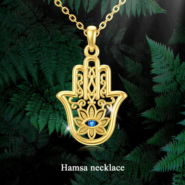 14K Gold Cubic Zirconia Evil Eye & Hamsa Hand Pendant Necklace-4