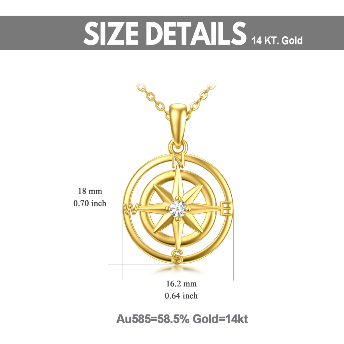 14K Gold Cubic Zirkonia Kompass Anhänger Halskette-6