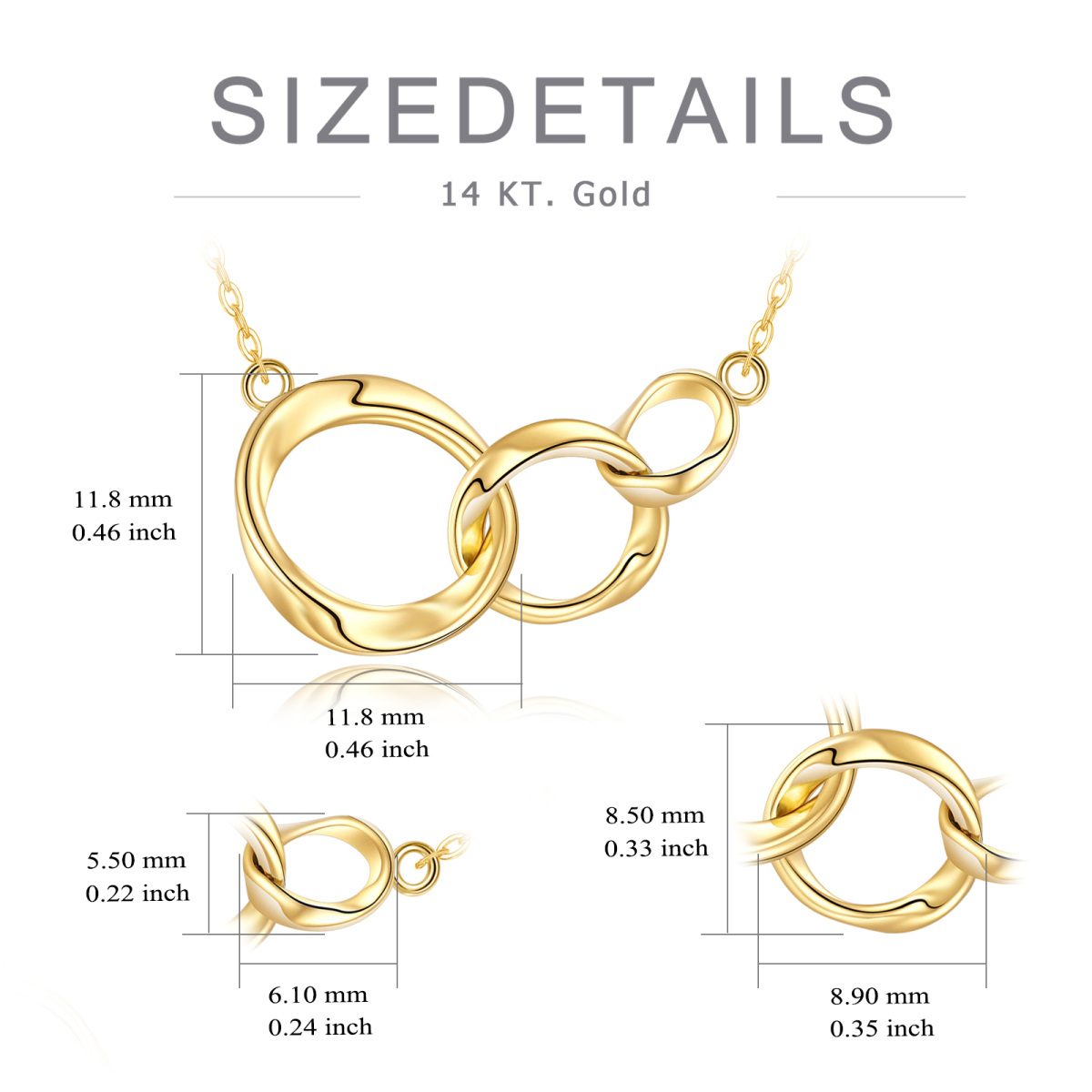 Collar con colgante circular de anillo de generación de oro de 14 quilates-4