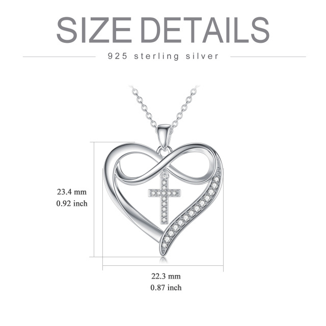 Colar de prata esterlina com pingente de cruz e coração em forma circular de moissanite-4