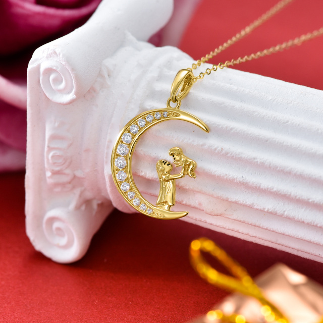 Colar com pingente Moissanite Mãe e Filha em forma circular em ouro 14K-2