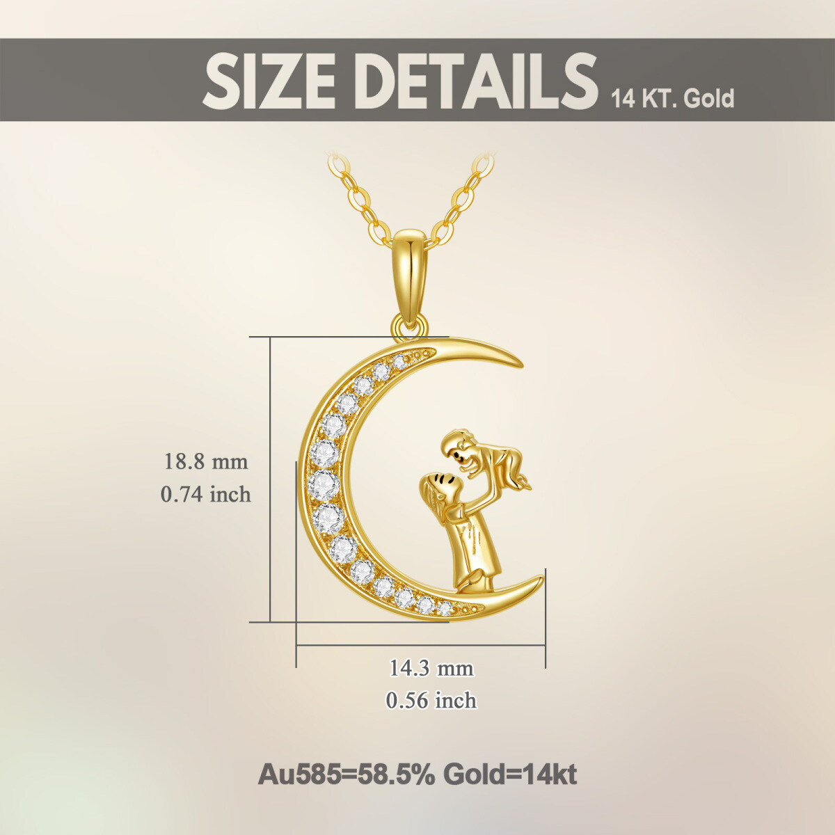 Collar de oro de 14 quilates con moissanita circular en forma de luna para madre e hija-6