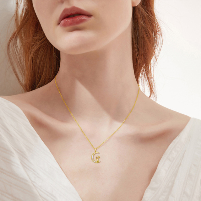 Collier en or 14K avec pendentif lune mère et fille en Moissanite de forme circulaire-1