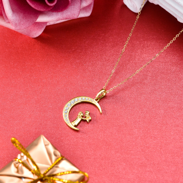 Colar com pingente Moissanite Mãe e Filha em forma circular em ouro 14K-3