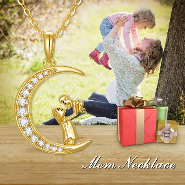 Colar com pingente Moissanite Mãe e Filha em forma circular em ouro 14K-4