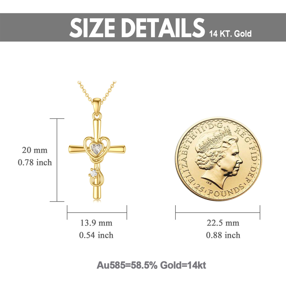 14K Gold Circular Shaped & Heart Shaped Cubic Zirconia & Moissanite Cross & Heart & Stethoscope Pendant Necklace-5