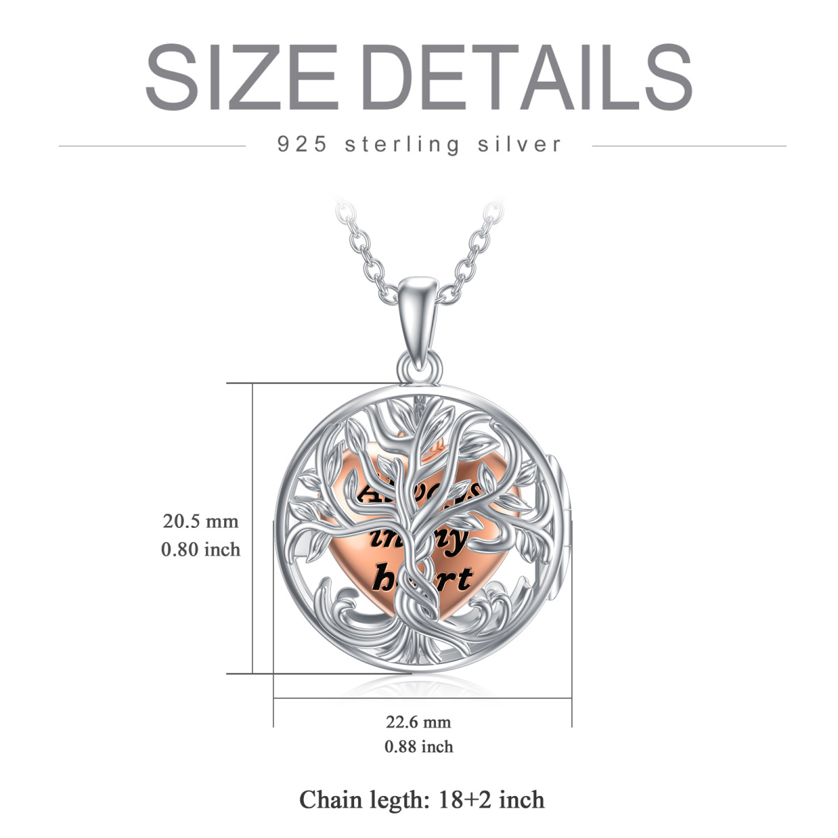 Sterling Silver Two-tone Tree Of Life & Heart Urn Necklace for Ashes with Engraved Word-4