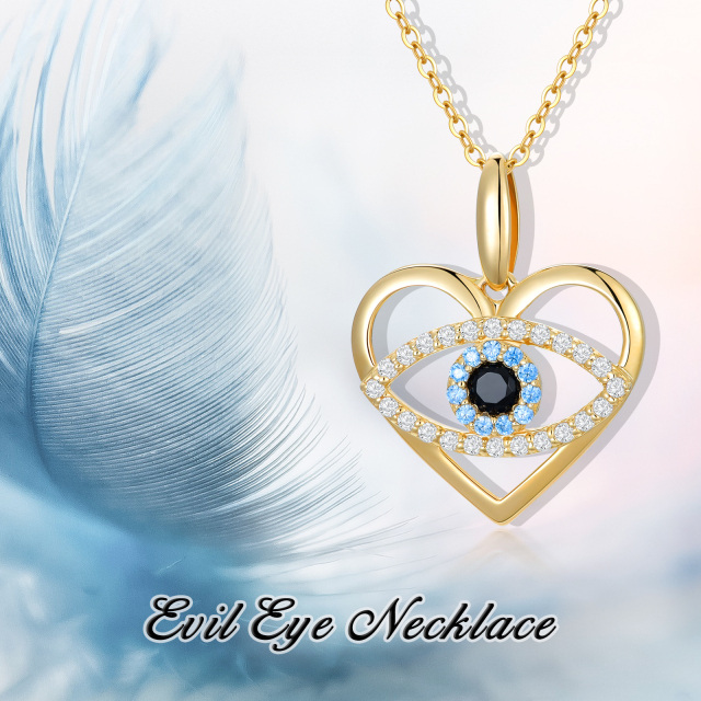 14K Gold Cubic Zirconia Evil Eye & Heart Pendant Necklace-4