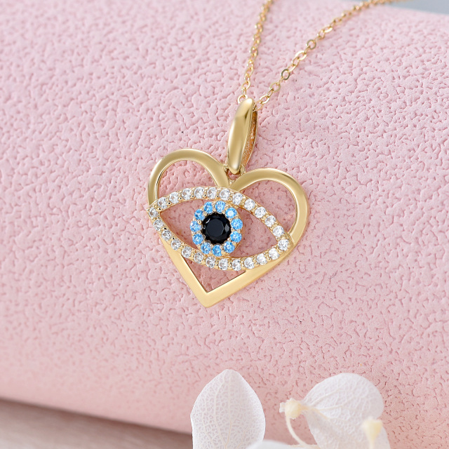 14K Gold Cubic Zirconia Evil Eye & Heart Pendant Necklace-3