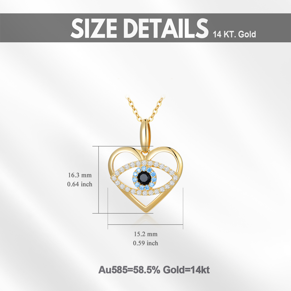 14K Gold Cubic Zirkonia Evil Eye & Herz-Anhänger Halskette-6