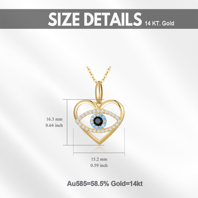 14K Gold Cubic Zirconia Evil Eye & Heart Pendant Necklace-5