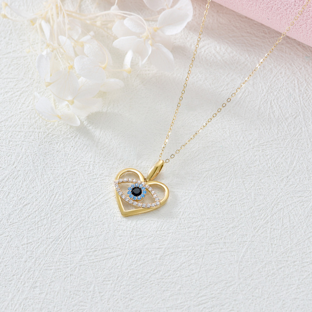 14K Gold Cubic Zirkonia Evil Eye & Herz-Anhänger Halskette-2