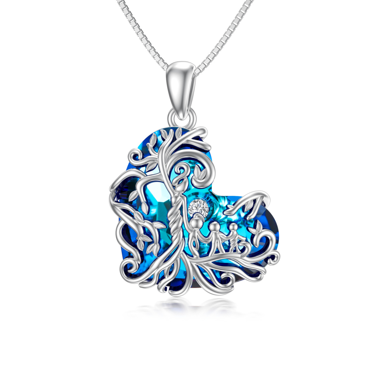 Sterling Silver Heart Crystal Tree Of Life & Grandmother & Mother & Mother & Daughter Pendant Necklace-1