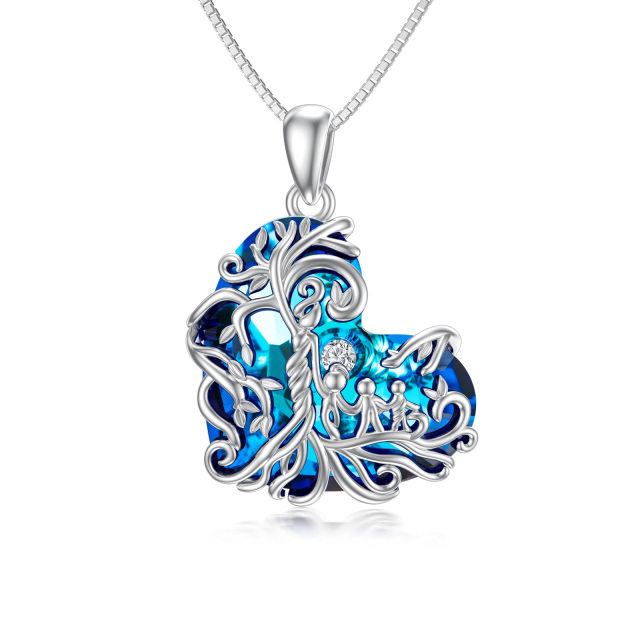 Sterling Silver Heart Crystal Tree Of Life & Grandmother & Mother & Mother & Daughter Pendant Necklace-0