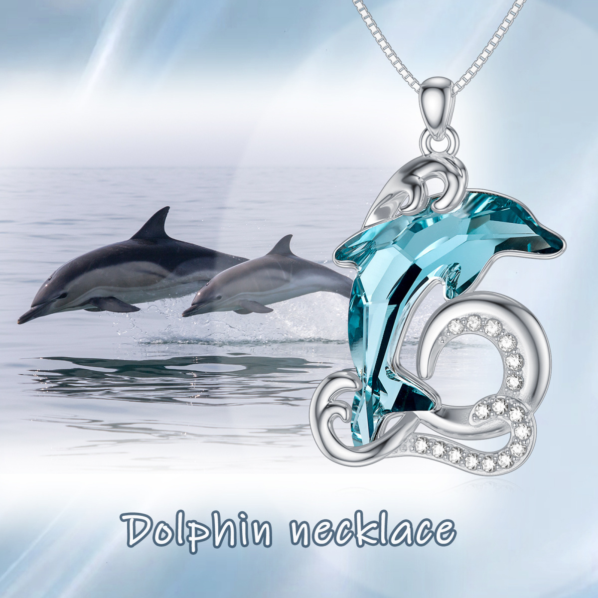 Sterling Silver Cubic Zirconia Dolphin Pendant Necklace-6