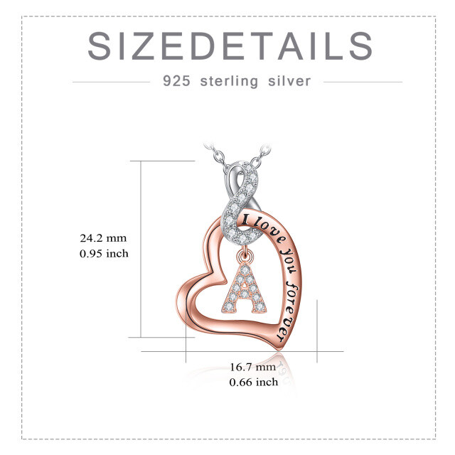Sterling Silver Two-tone Circular Shaped Cubic Zirconia Personalized Initial Letter Pendant Necklace with Engraved Word-5