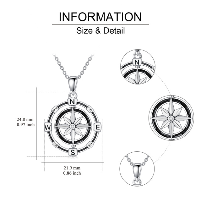 Sterling Silver Round Cubic Zirconia Compass Pendant Necklace-5