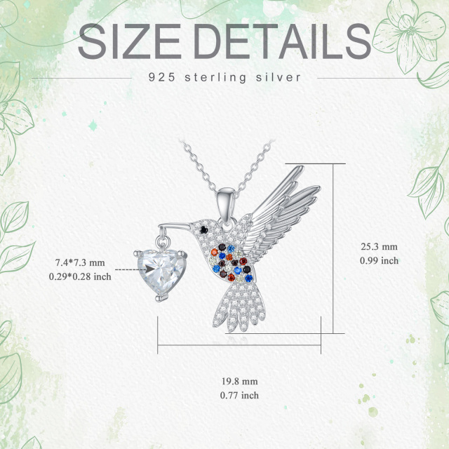 Sterling Silver Round Moissanite Hummingbird & Heart Pendant Necklace-4