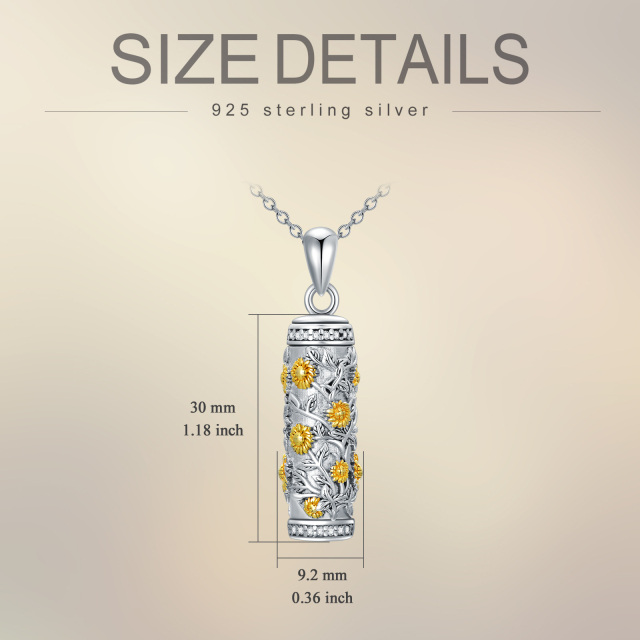 Sterling Silver Two-tone Sunflower Cylindrical Urn Necklace for Ashes-5