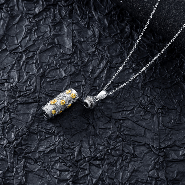 Colar de Urna Cilíndrica de Girassol bicolor em prata de lei para cinzas-4