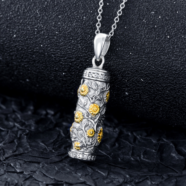 Collier en argent sterling pour urne cylindrique en forme de tournesol bicolore pour les cendres-3