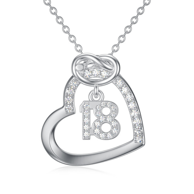 Sterling Silver Circular Shaped Zircon Heart Pendant Necklace-0