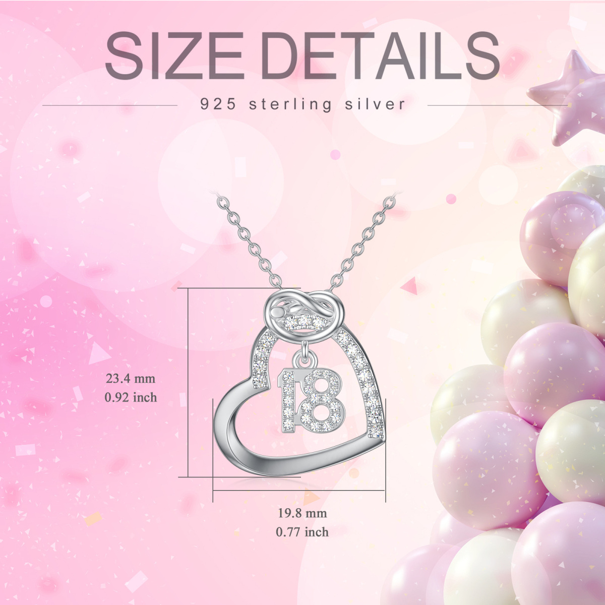 Sterling Silver Circular Shaped Zircon Heart Pendant Necklace-5
