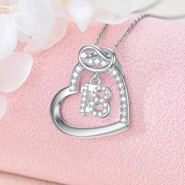 Sterling Silver Circular Shaped Zircon Heart Pendant Necklace-3