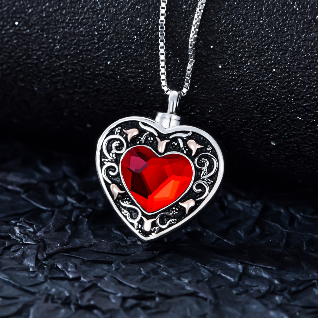 Sterling Silver Two-tone Heart Shaped Crystal Rose & Heart Urn Necklace for Ashes with Engraved Word-2