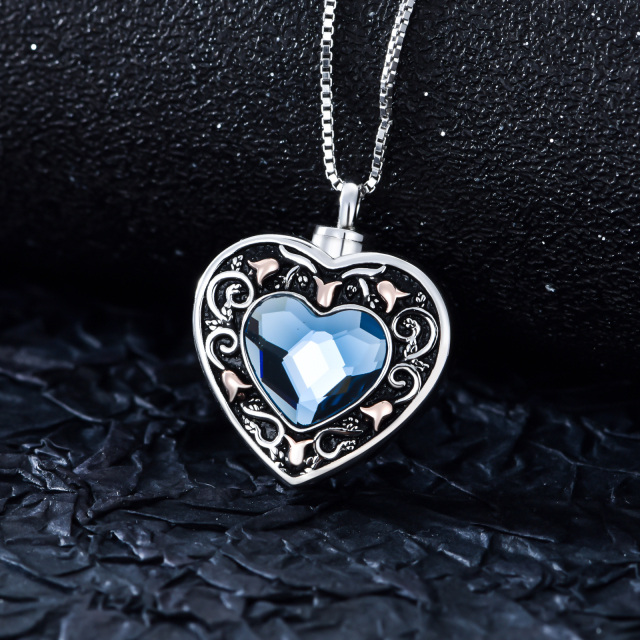 Sterling Silver Two-tone Heart Shaped Crystal Rose & Heart Urn Necklace for Ashes with Engraved Word-3